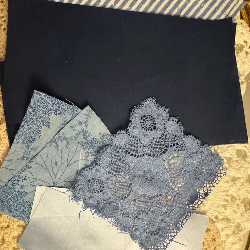 Hand Slow‎ Stitch Blue 50+ Upcycled Fabric Lace Button Junk Journal Kit VTG - Picture 4 of 5